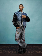 YADcrew x MEDM Patchwork Ethnic Pattern Varsity Jacket
