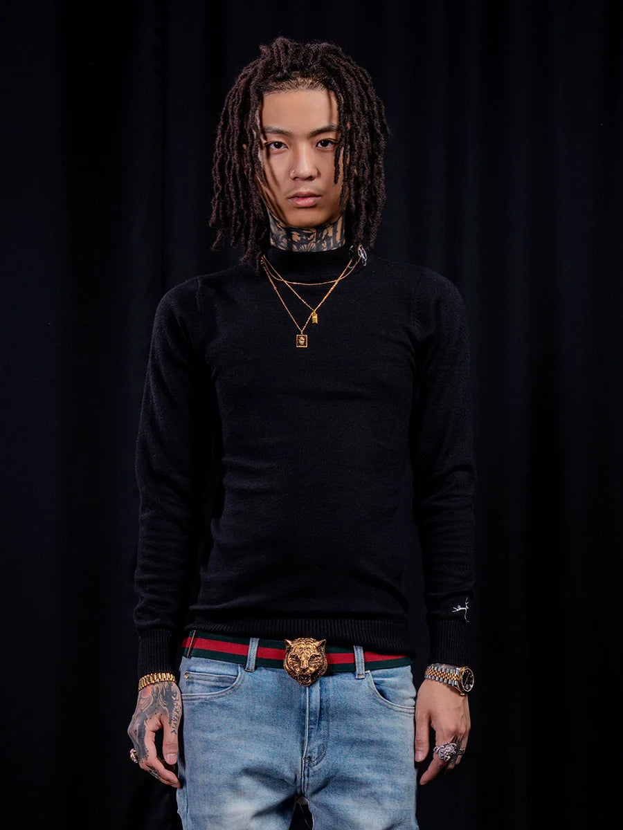TGFCLUB Embroidered Half Turtleneck Slim Fit Knit Sweater