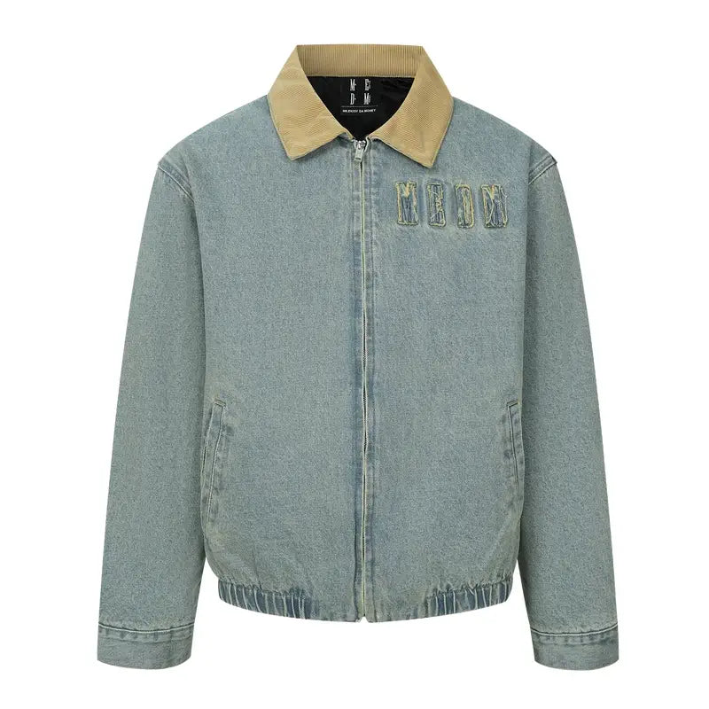 MEDM Corduroy Collar Washed Denim Jacket