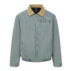 MEDM Corduroy Collar Washed Denim Jacket