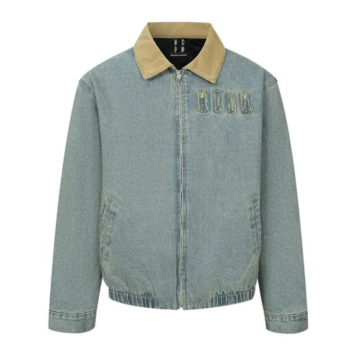 MEDM Corduroy Collar Washed Denim Jacket