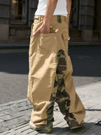 STEEPC Khaki Camouflage Patchwork Baggy Work Pants