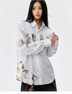 MEDM Lace Embroidered Striped Long Sleeve Shirt