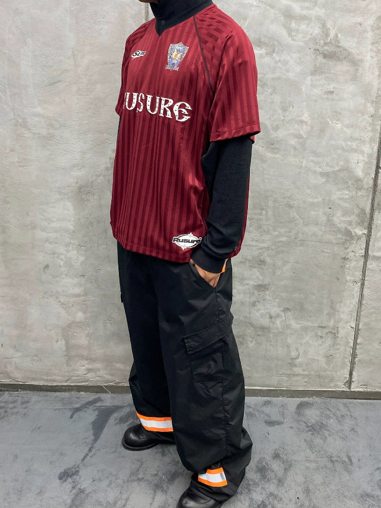 RUSURE Striped Patch Rivets Soccer Jersey
