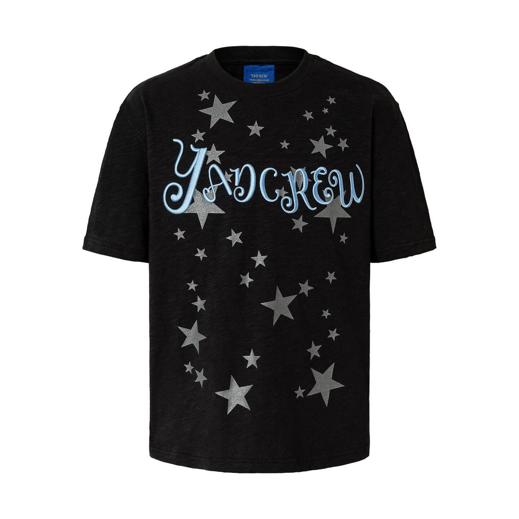 YADcrew Star Print 3D Logo Embroidered Tee