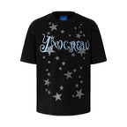 YADcrew Star Print 3D Logo Embroidered Tee
