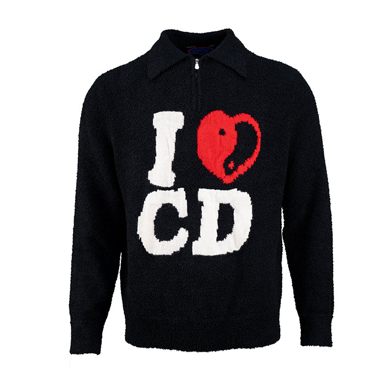 TGFCLUB I LOVE CD Half Zip Fleece Knit Sweater