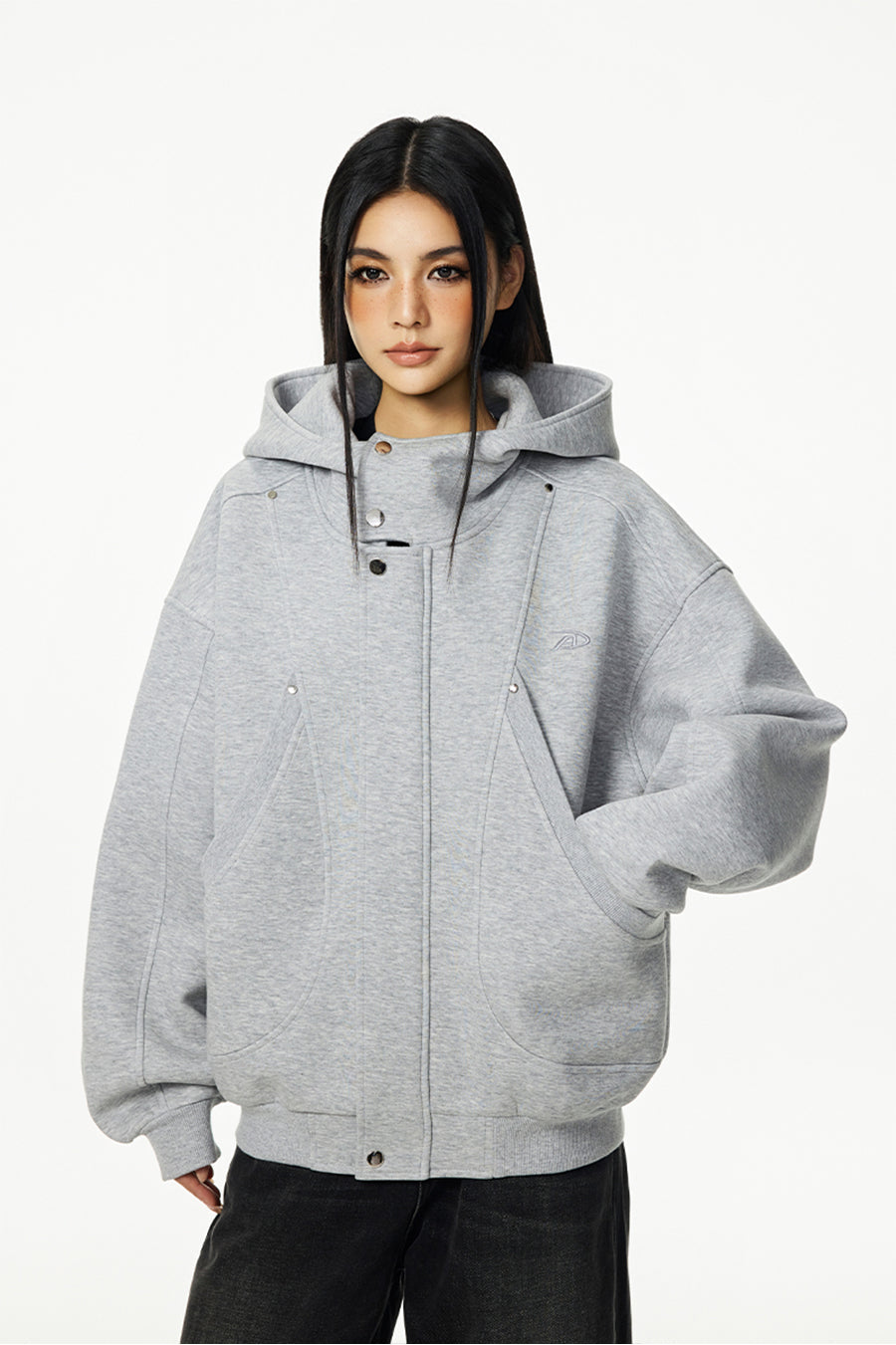Achock Snap Button Wind Flap Zip Up Hooded Jacket