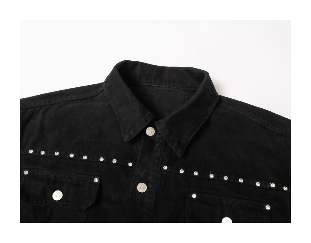 KARMANISTIC Diamond Studded Short Denim Jacket