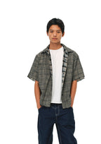 EVILKNIGHT(EK) Striped Plaid Reversible Short Sleeve Shirt