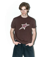 LIBERAFIT Star Cowboy Print Cotton Knit Ribbed Trim Short Sleeve Tee