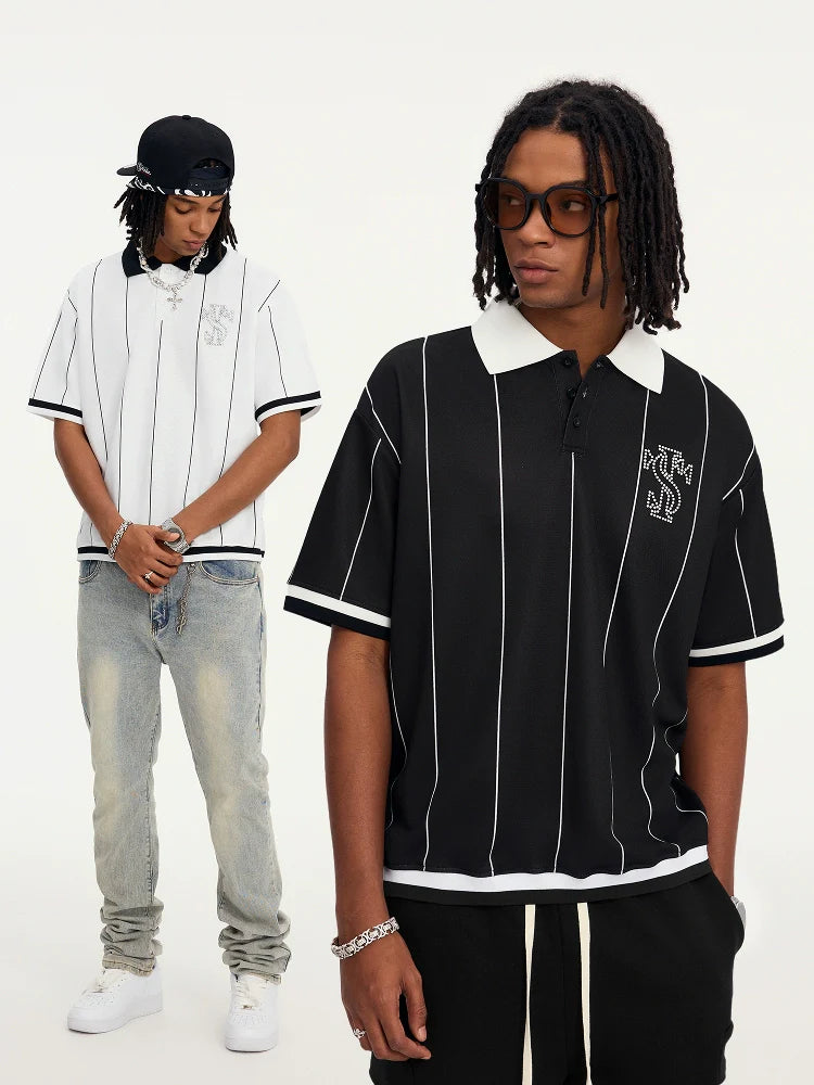 Small Town Kid Pearl Logo Striped Polo Jersey