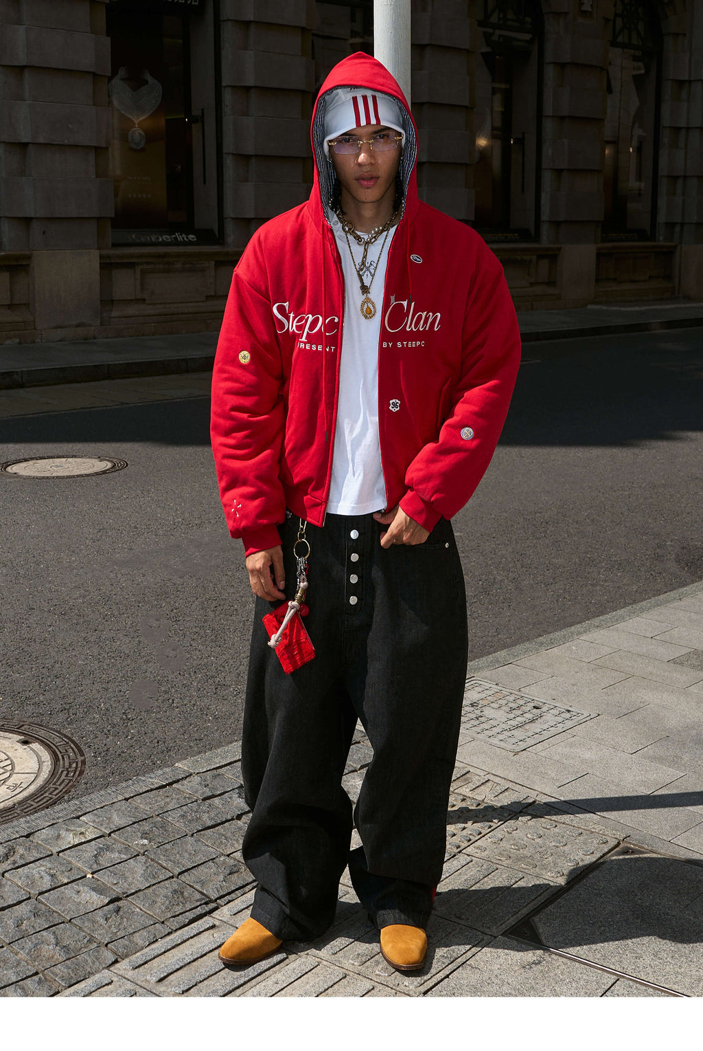 STEEPC Plaid Lined Red Hooded Jacket