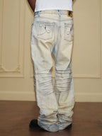 YADcrew Heavy Wash Distressed Cross Motif Button Jeans