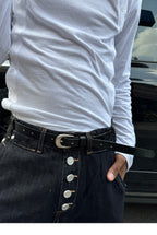 STEEPC Leather Braided Metal Buckle Belt