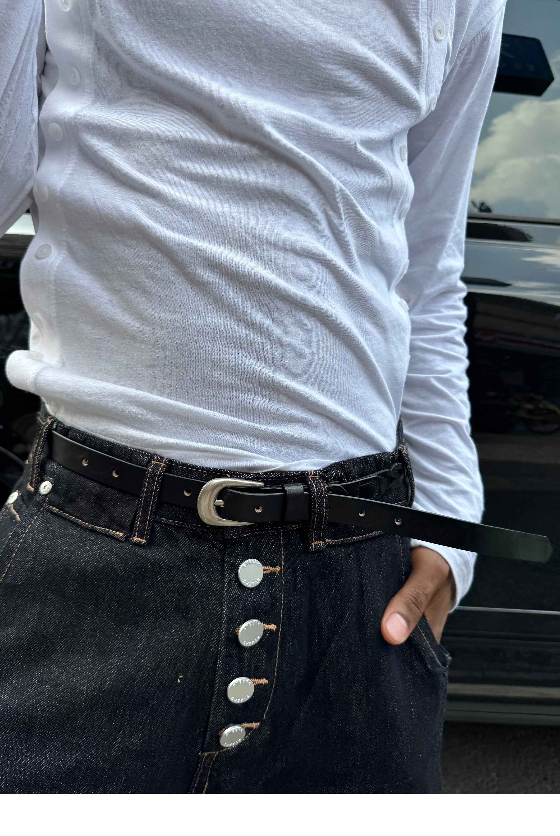 STEEPC Leather Braided Metal Buckle Belt