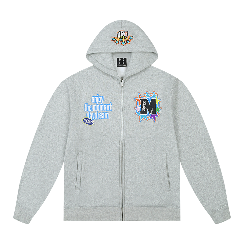 MEDM Blooming Star Embroidered Zip-Up Hoodie