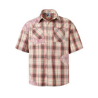 YADcrew Evening Lace Splicing Pink Plaid Short Sleeve Shirt
