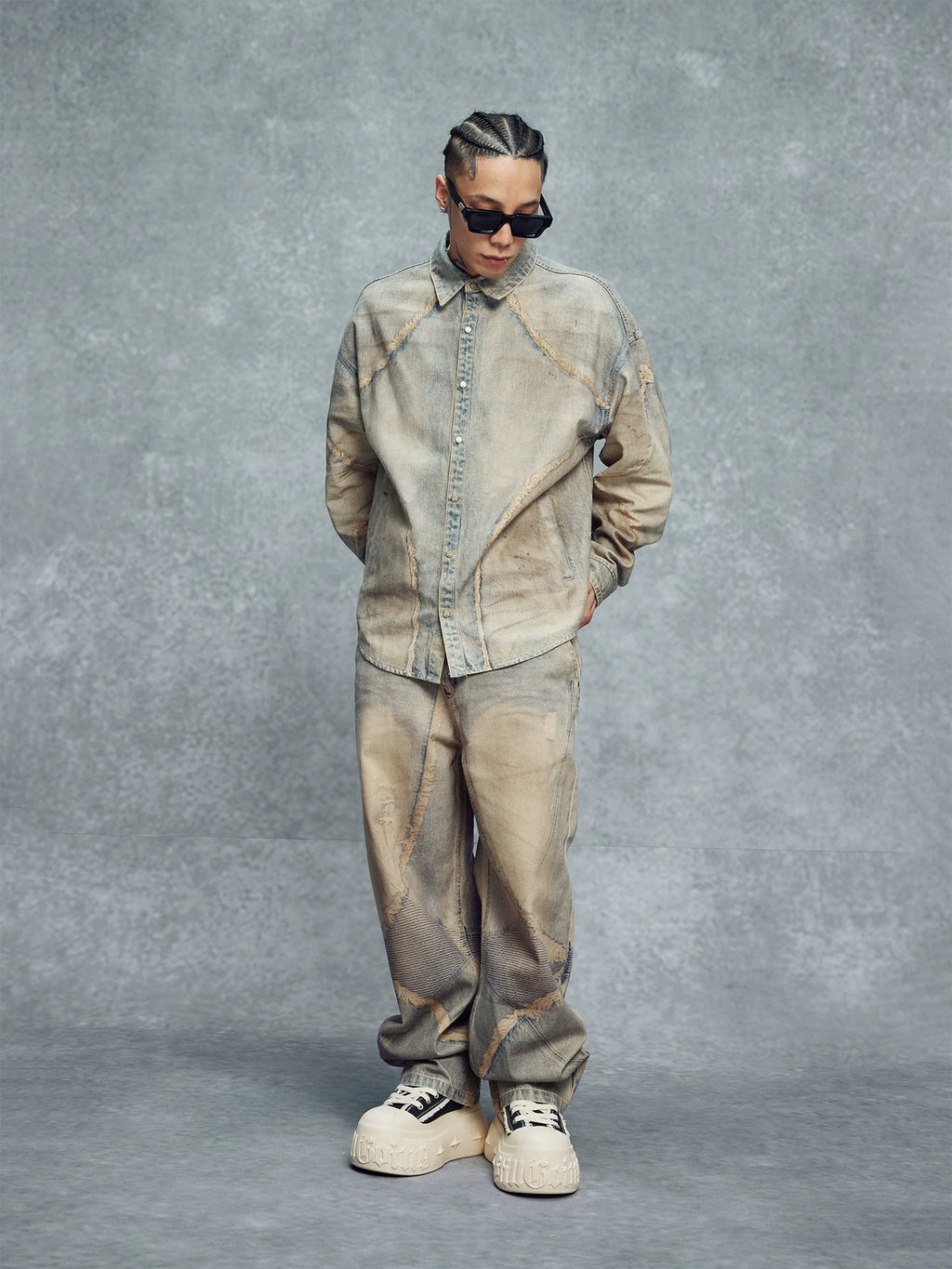 1807 Rust Aged Digital Print Denim Long Sleeve Shirt