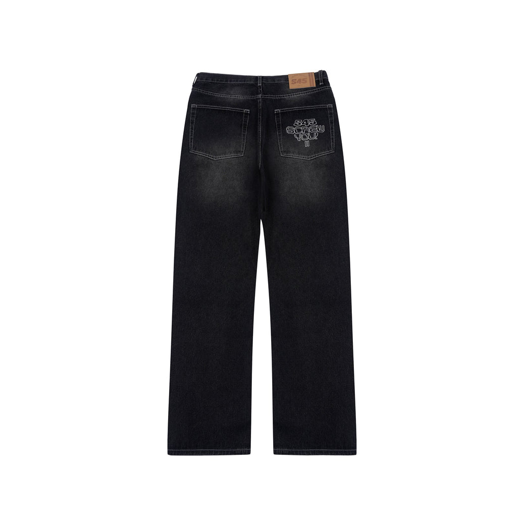 S45 White Embroidered Washed Old Jeans