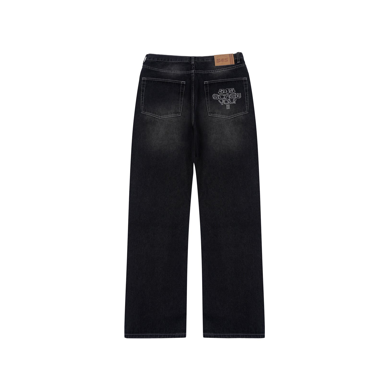 S45 White Embroidered Washed Old Jeans