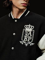 YADcrew x BIPOLAR Embroidered Pearl Beaded Varsity Jacket