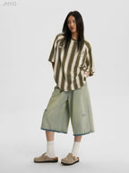 JHYQ Contrast Striped Neck Beaded Tee