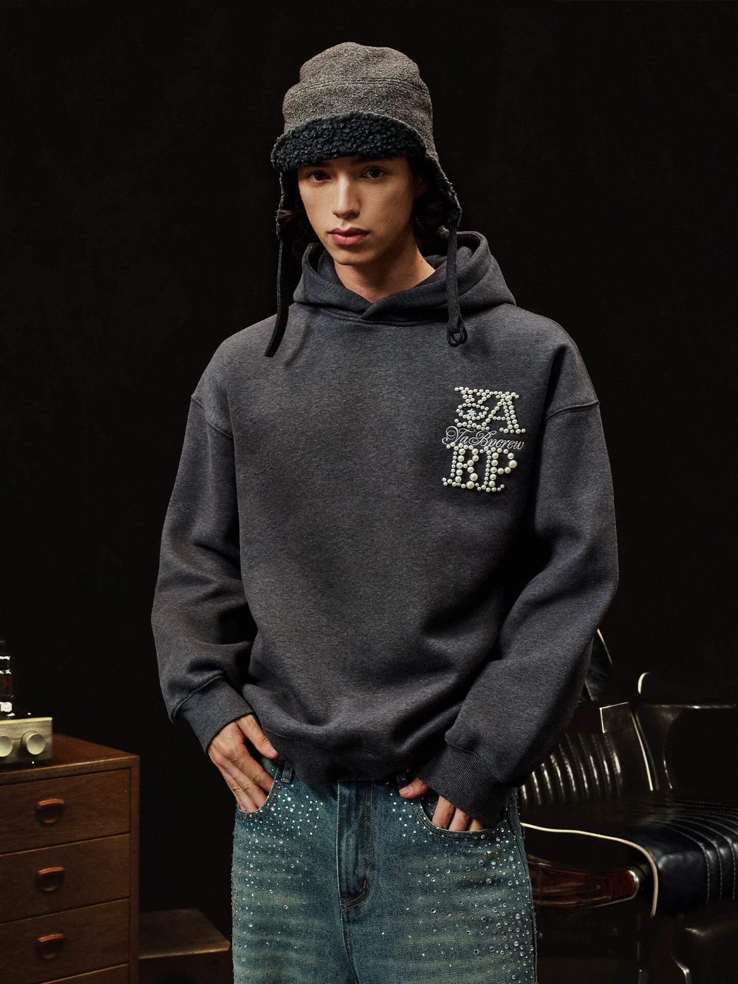 YADcrew x BIPOLAR Logo Pearl Embroidered Hoodie