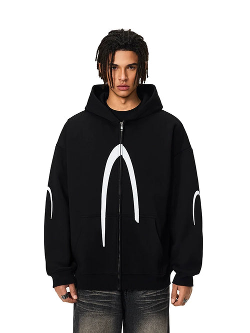 Achock Heavyweight Logo Printed Zip Up Hoodie