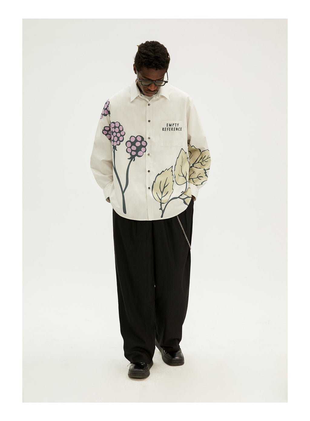EMPTY REFERENCE Grape Leaf Fruit Print Long Sleeve Shirt