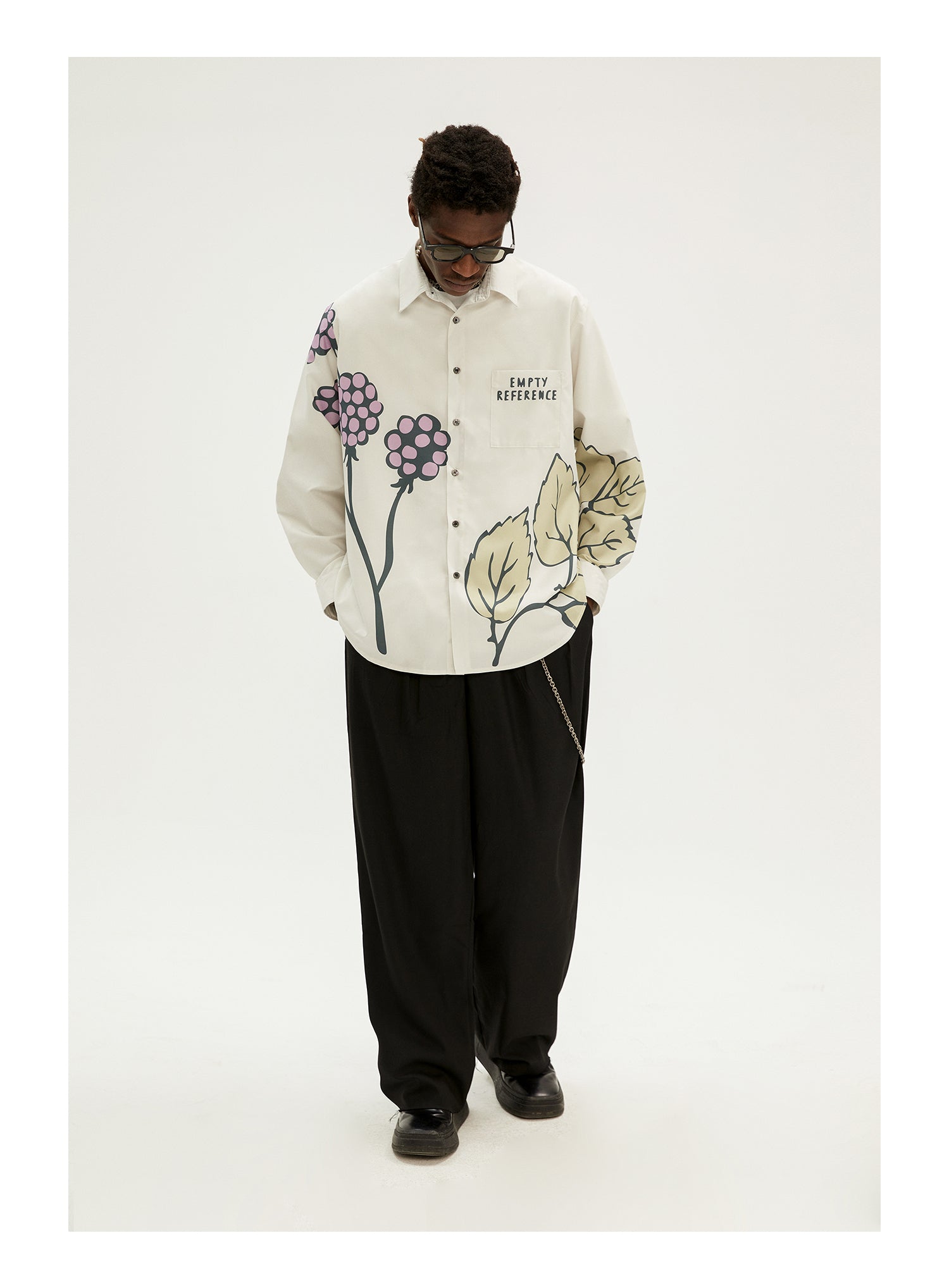 EMPTY REFERENCE Grape Leaf Fruit Print Long Sleeve Shirt