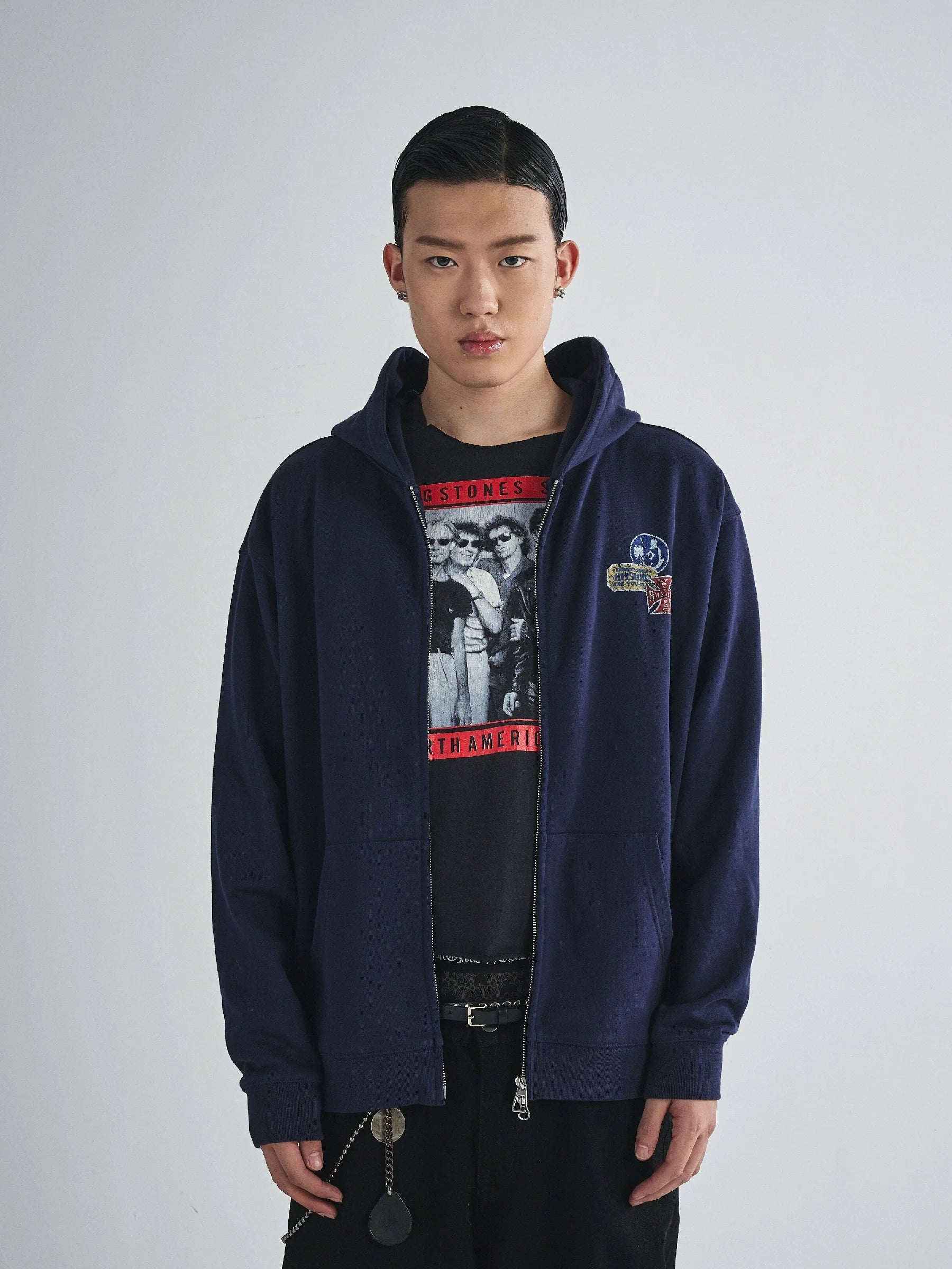 RUSURE Vintage Print Zip Up Hoodie