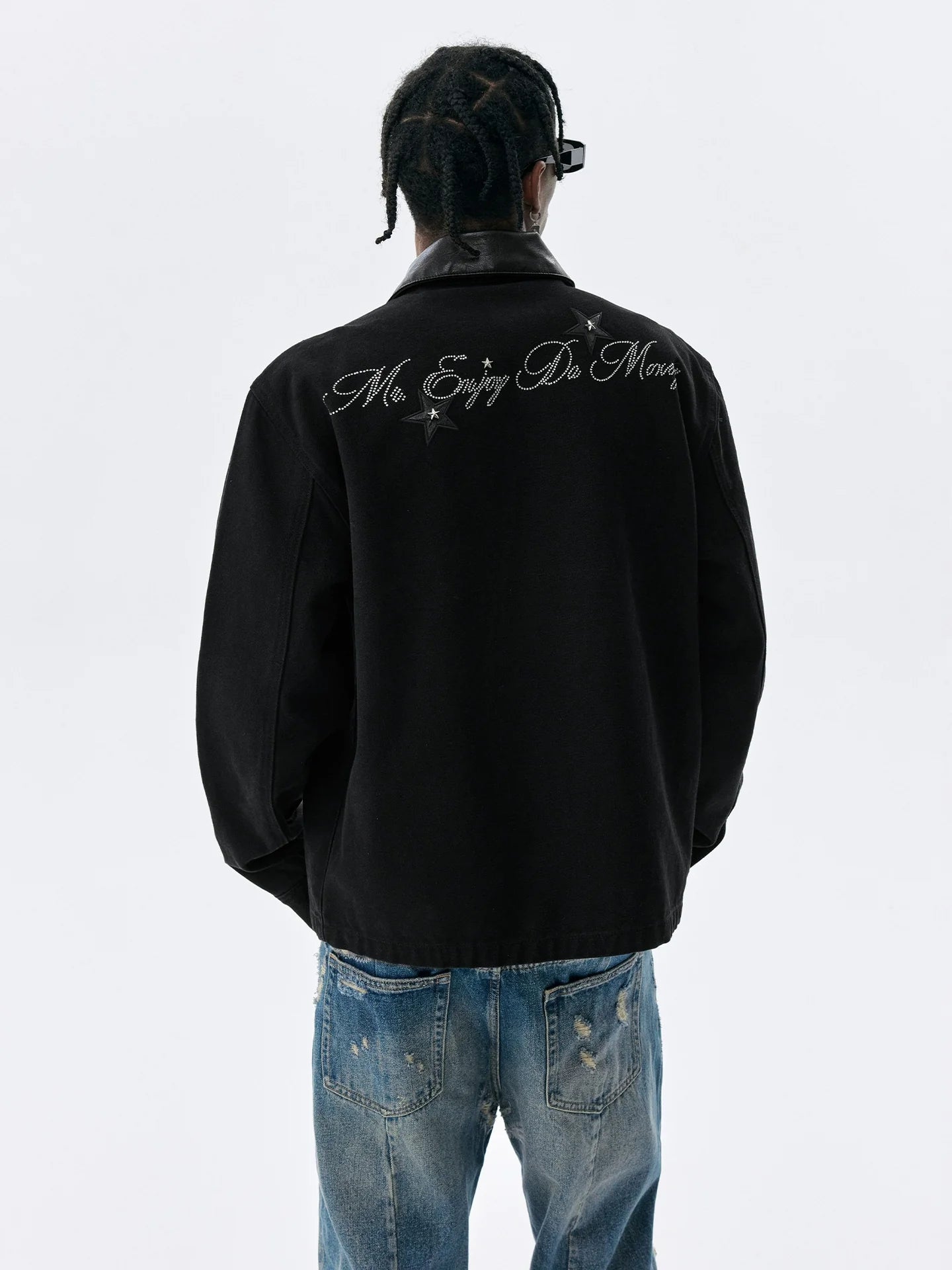 MEDM Star Studded Leather Patch Detroit Jacket
