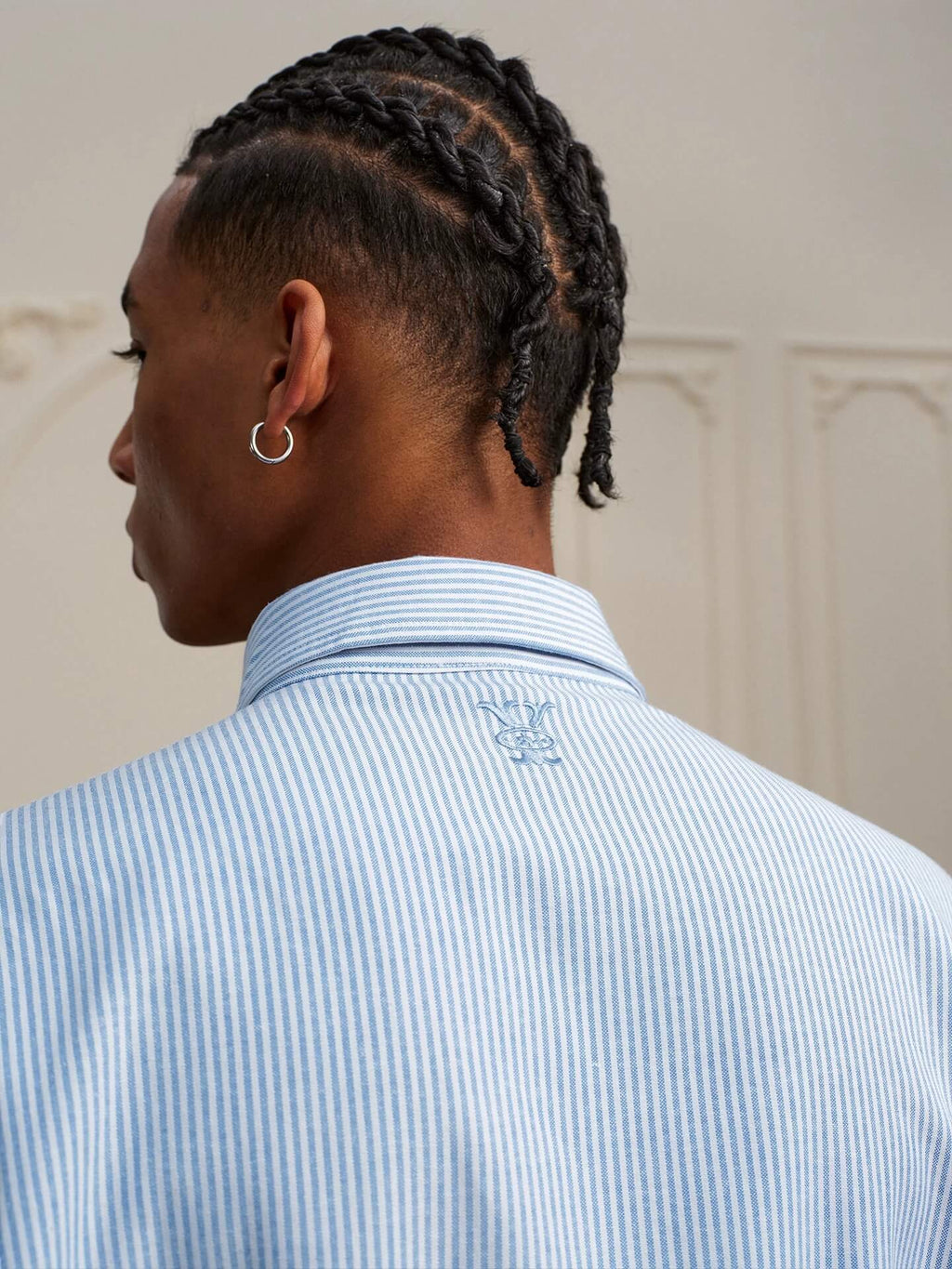 YADcrew Striped Embroidered Placket Button Up Long Sleeve Shirt