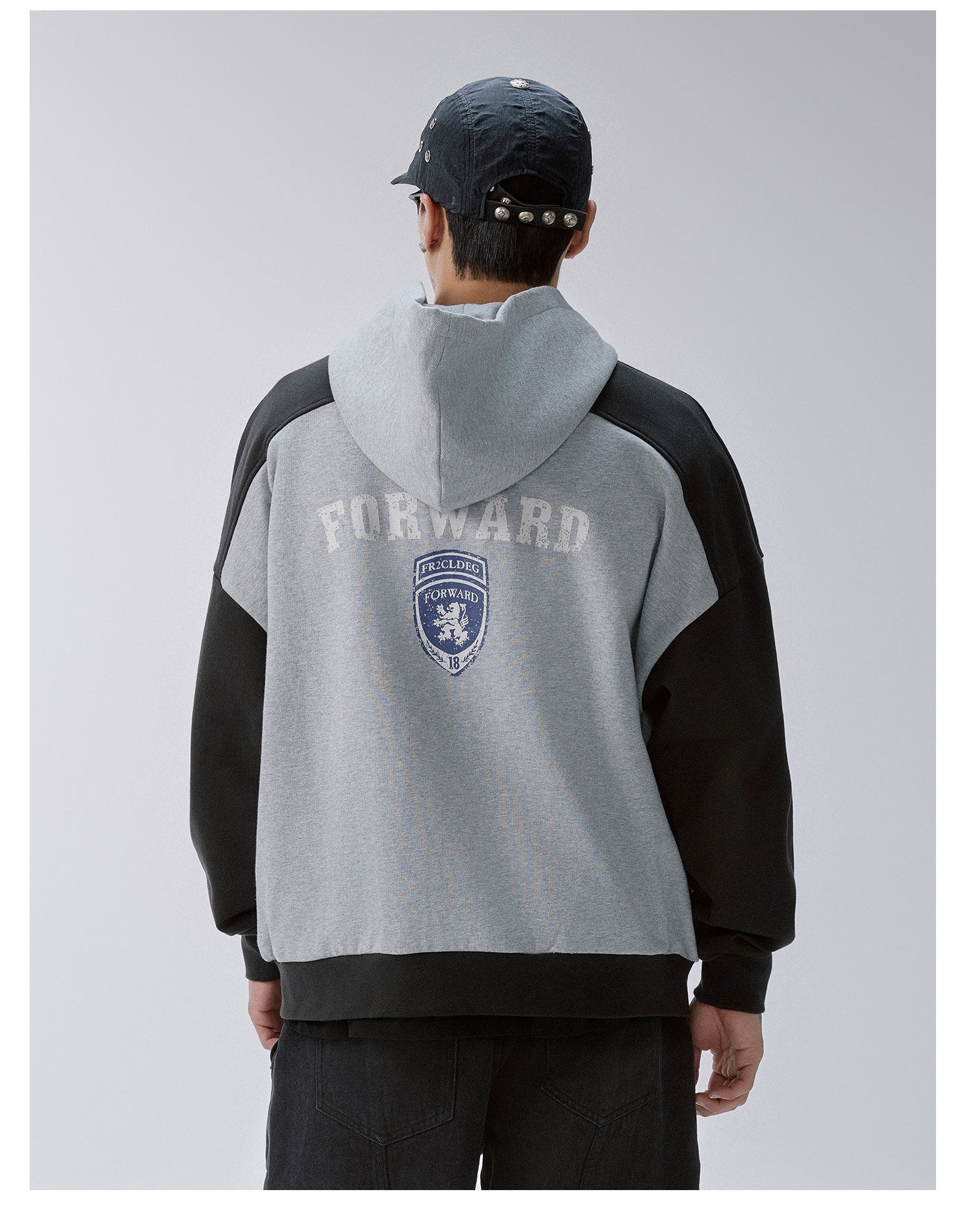 F2CE Color Block Vintage Print Zip Up Hoodie