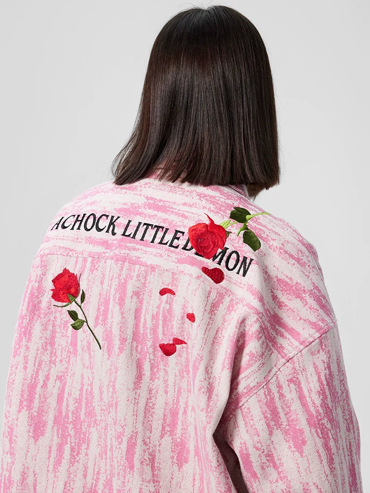 Achock Rose Embroidery Washed Long Sleeved Shirt