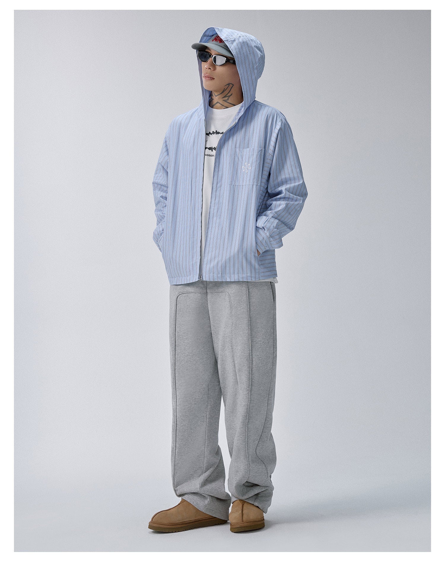F2CE Striped Zip Up Hooded Shirt Jacket