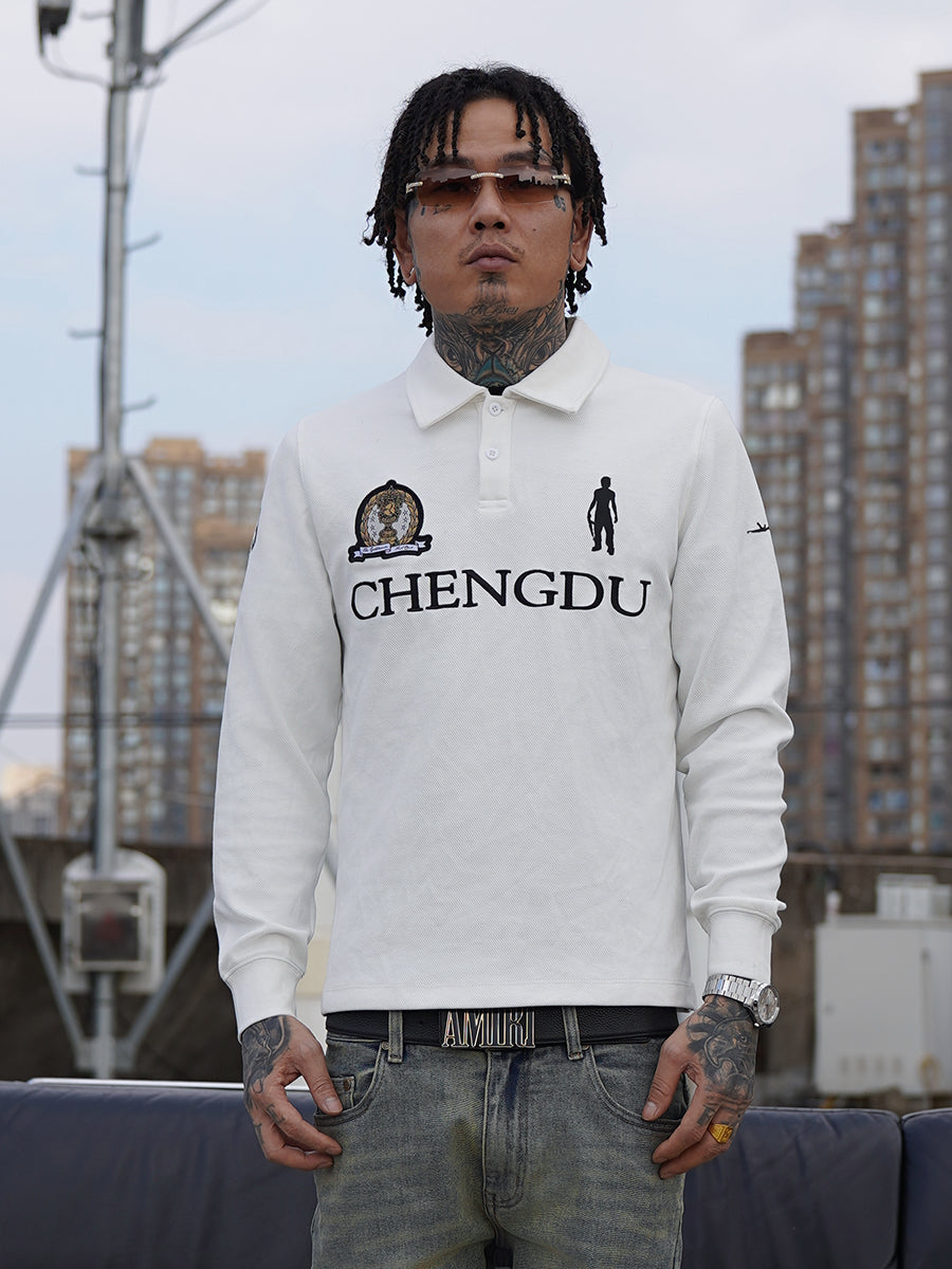 TGFCLUB 223 Patch Embroidered Slim Fit Long Sleeve Polo