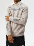 MEDM Floral Embroidered Mohair Knit Sweater