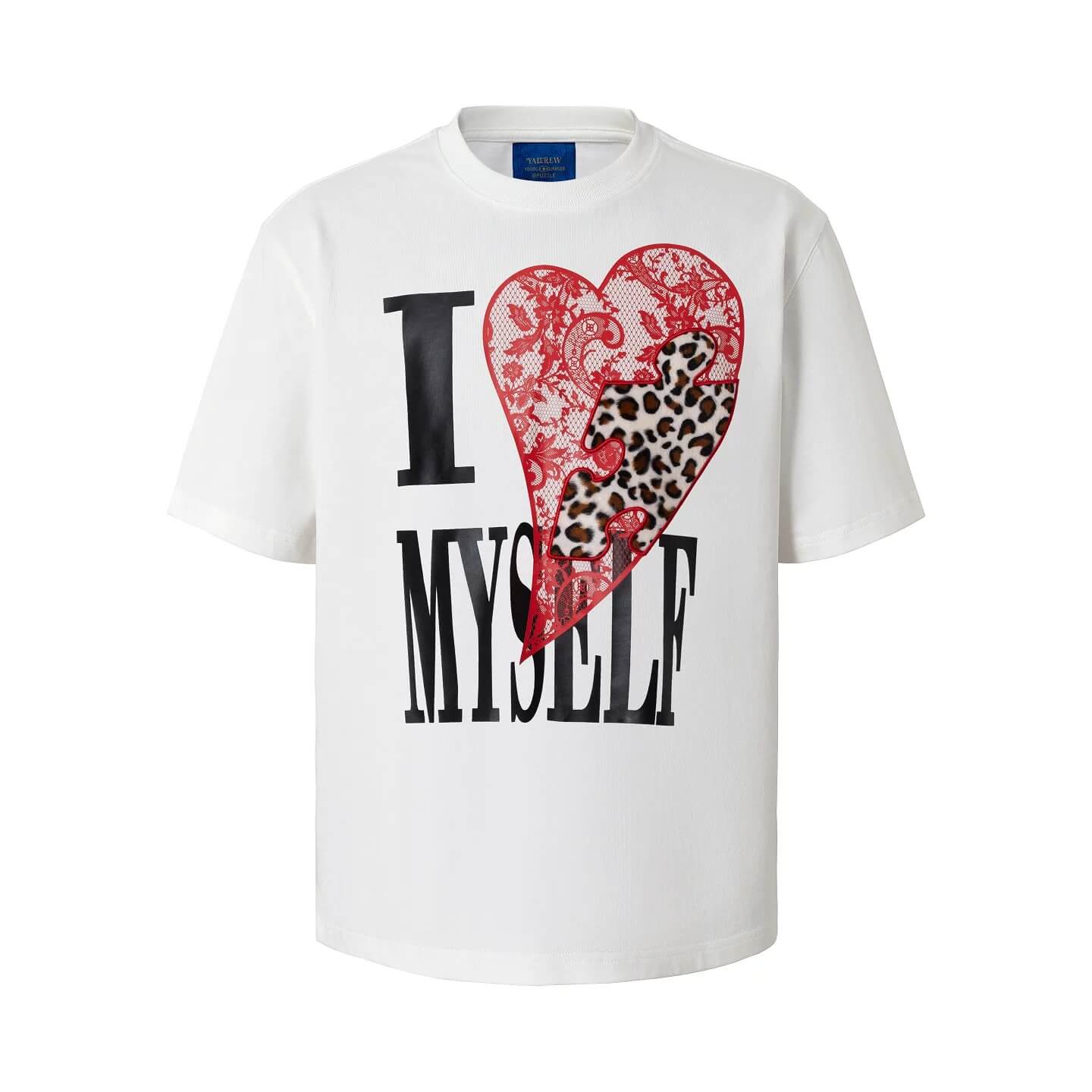 YADcrew Heart Puzzle Patchwork Lace Leopard Tee