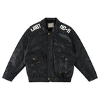 Labt Elephant Grain PU Leather Embroidered Patch Jacket
