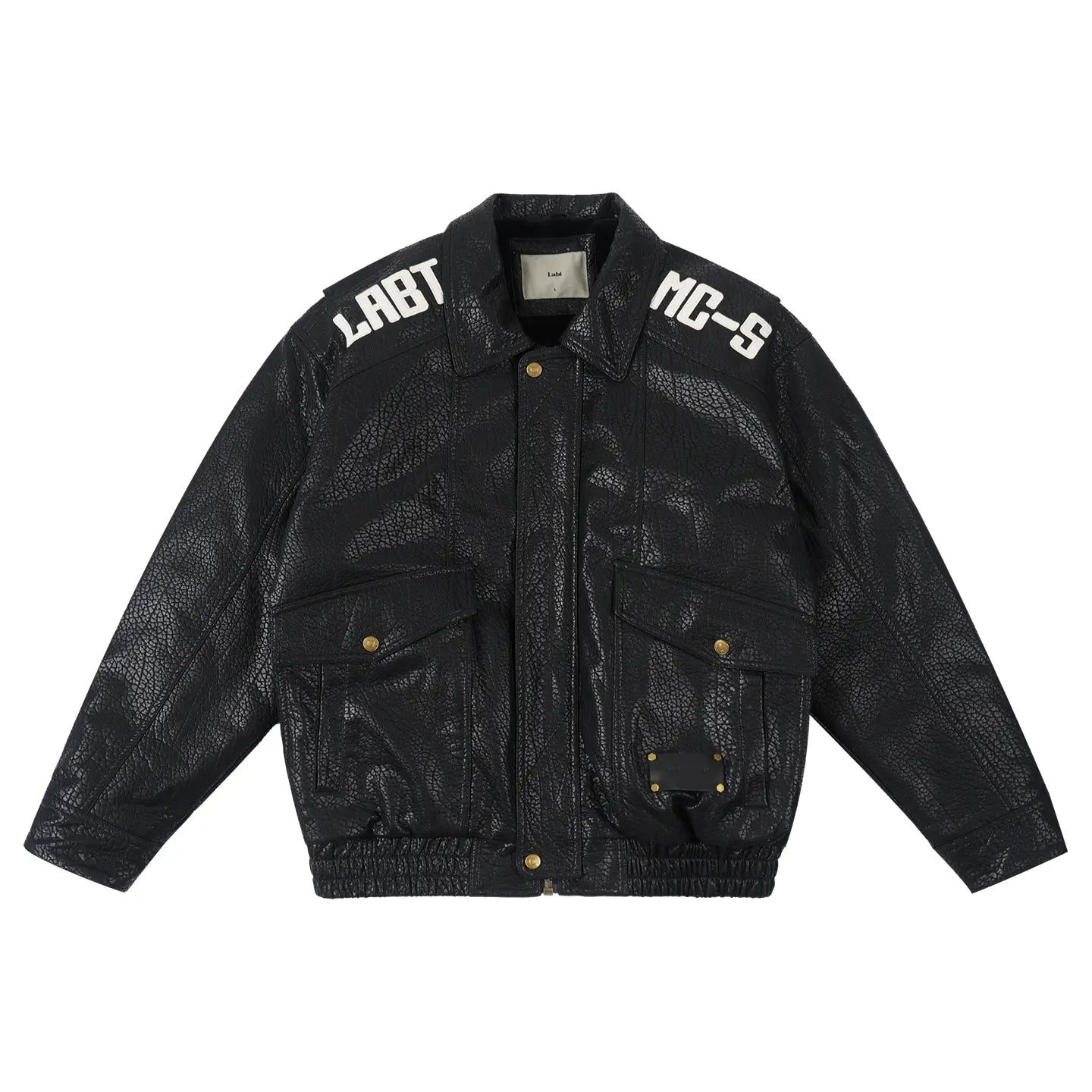 Labt Elephant Grain PU Leather Embroidered Patch Jacket
