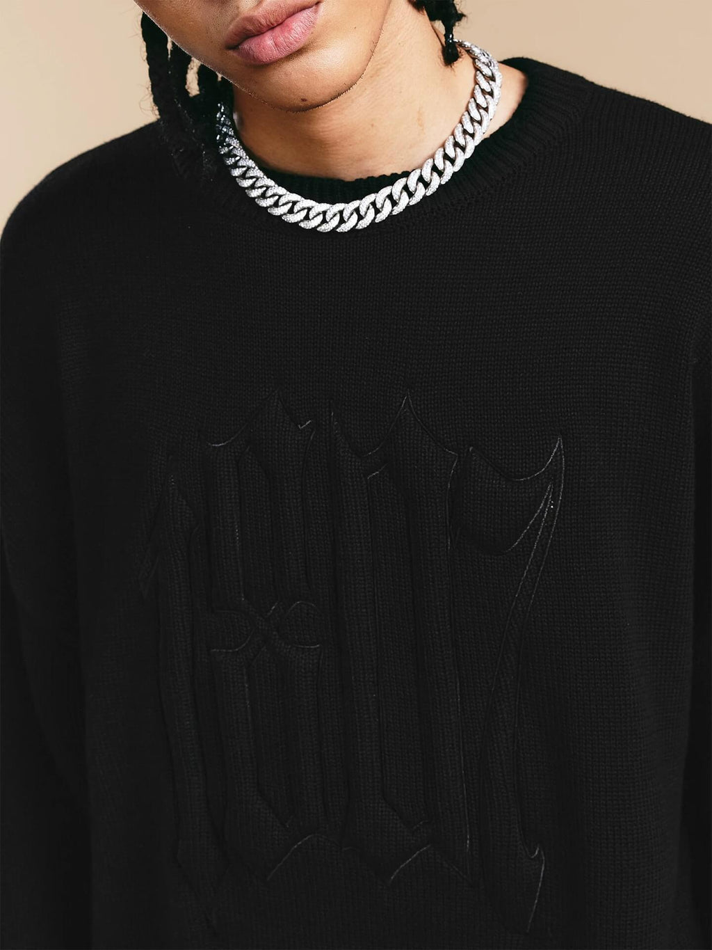 1807 3D Logo Embroidered Distressed Knit Sweater