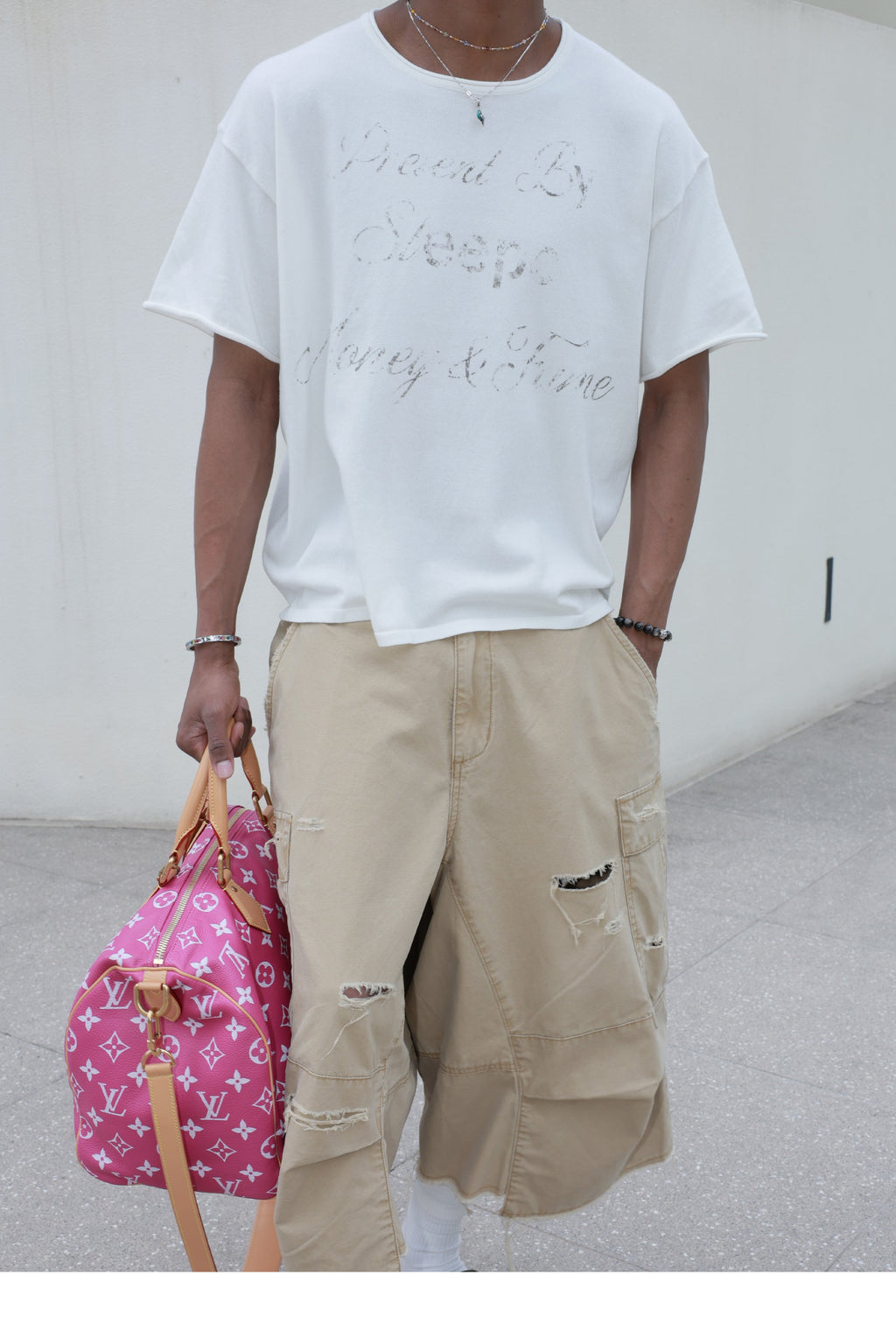 STEEPC Contrast Old Print Boxy Knit Tee
