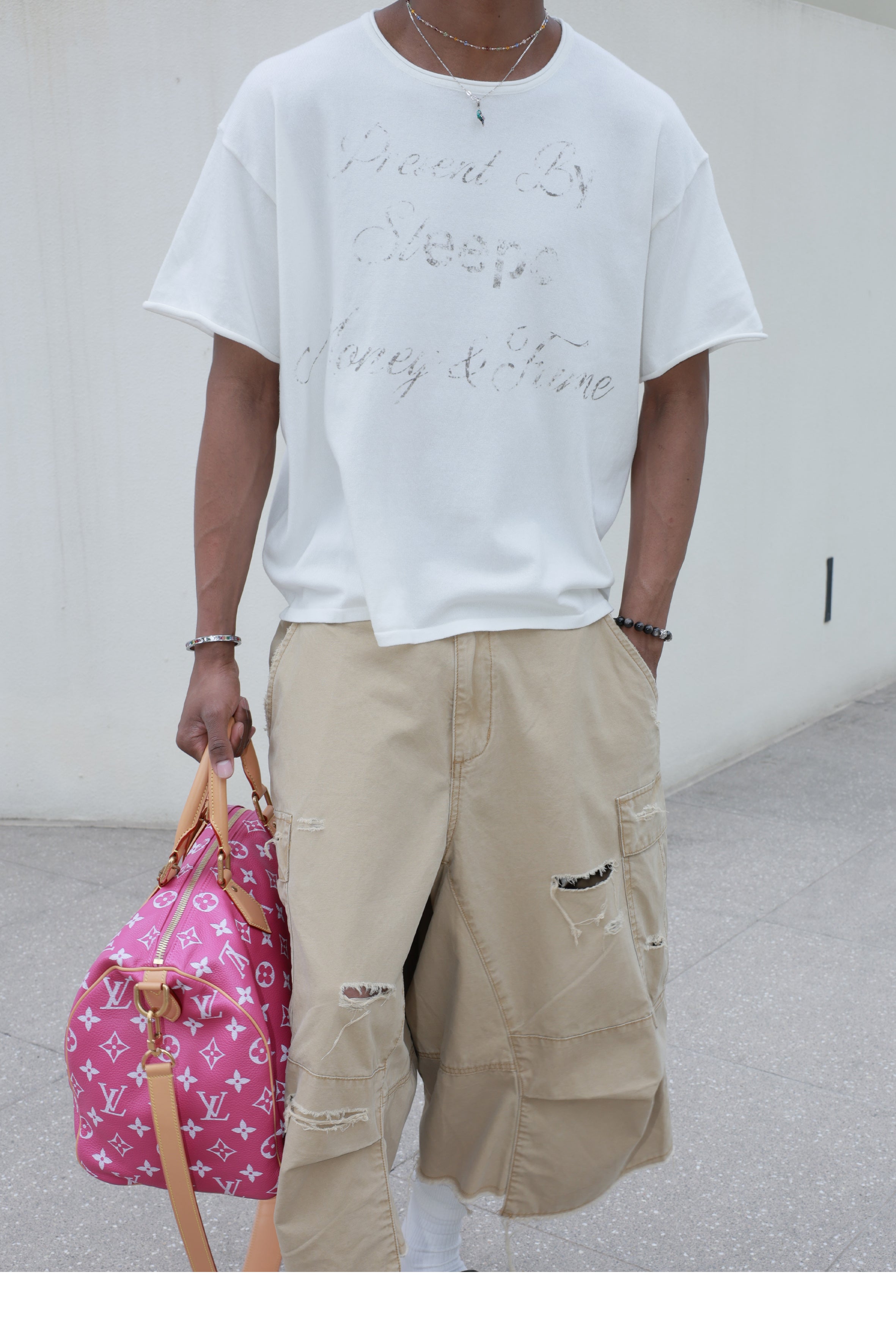 STEEPC Contrast Old Print Boxy Knit Tee