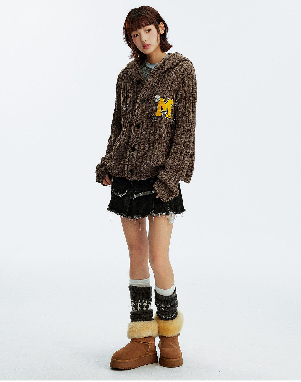 MEDM Stripe Knit Hooded Cardigan