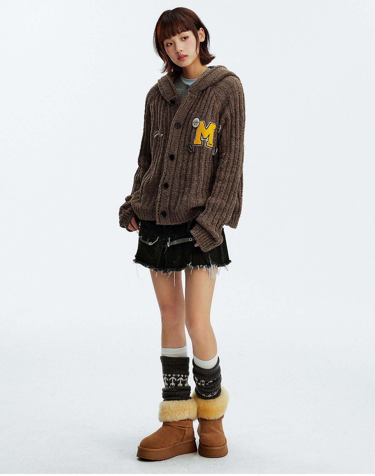 MEDM Stripe Knit Hooded Cardigan