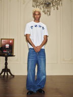 YADcrew PU Jelly Finish Washed Flared Denim Jeans