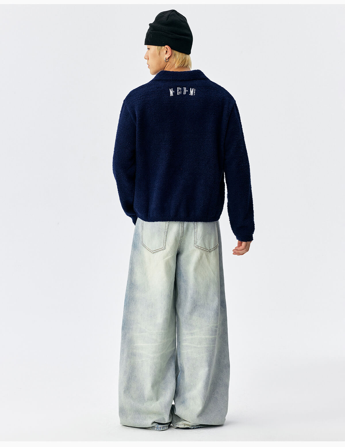 MEDM Coral Fleece Knit Long Sleeve Polo