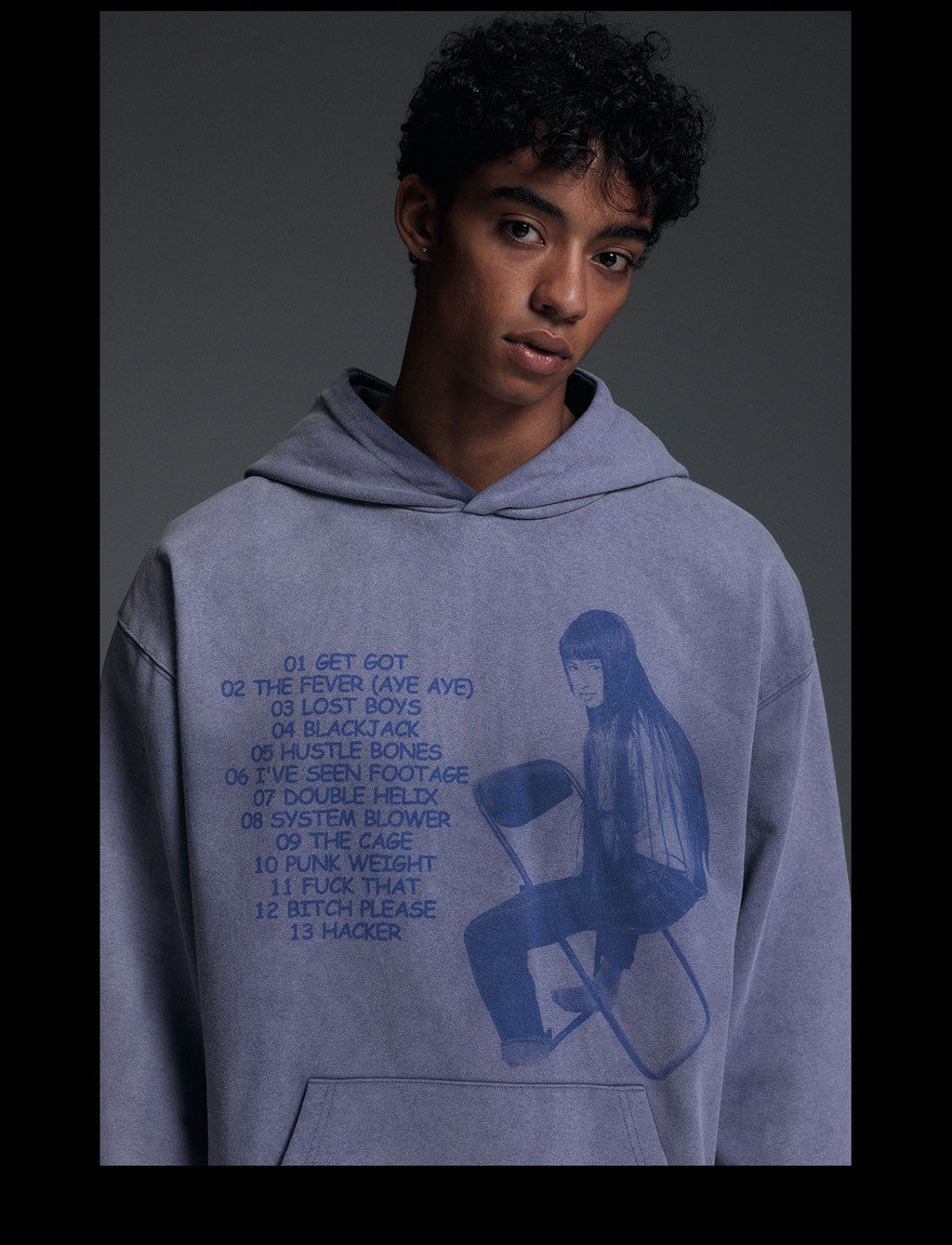 NOVACAM Washed Distressed Vintage Print Hoodie